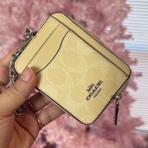 Coach Light Yellow Card Wallet with Chain